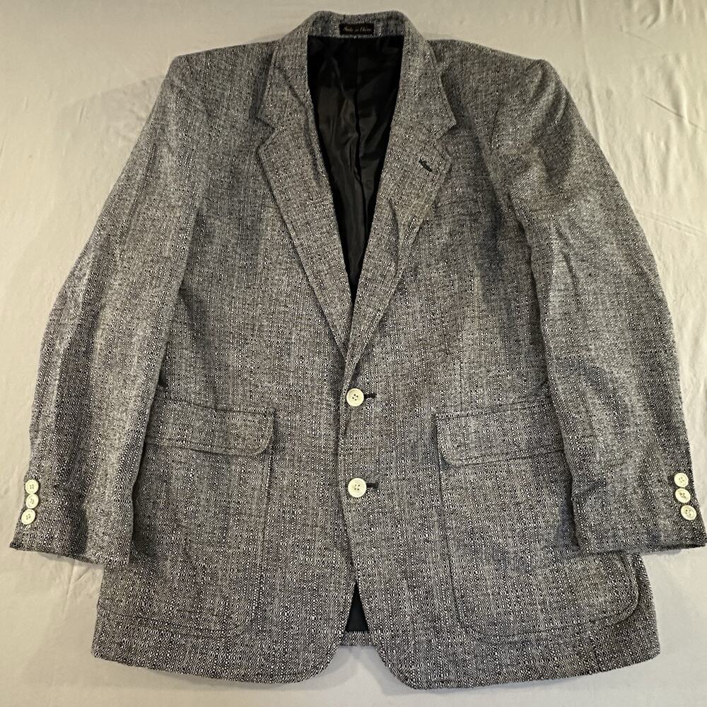 Vintage Jordache Men’s Gray Tweed Herring Bone 55% Linen Sport Coat 42R